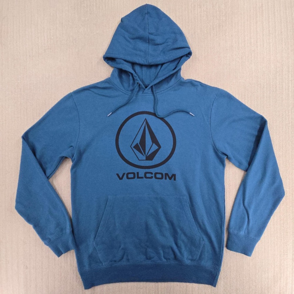 Volcom Hoodie Mens Medium Blue Stone Logo Pullover Fleece Kangaroo Pocket Skate